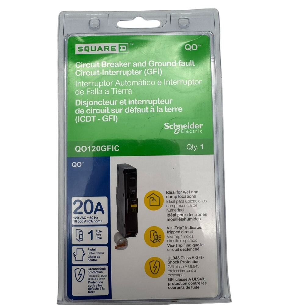 Square D QO120GFIC Circuit Breaker GFI 20A 120V 1-Pole New